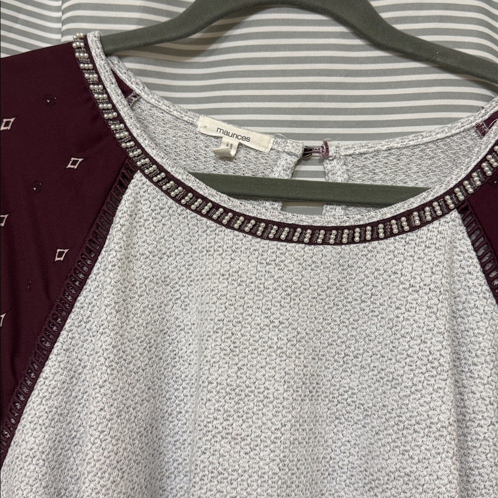 Maurices Maroon and Light Gray Knit Top